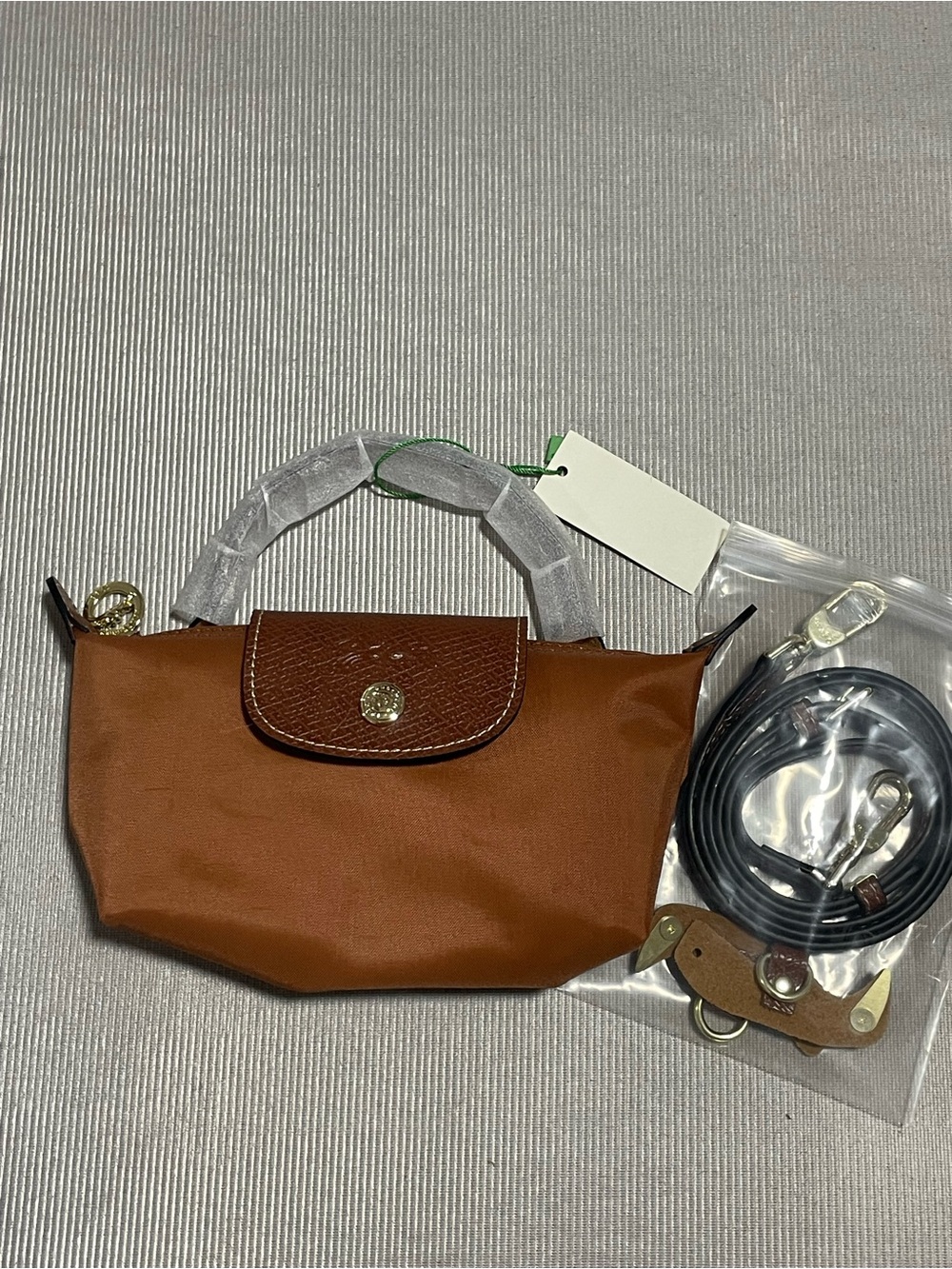 Longchamp Mini Le Pliage Top-Handle Bag in Brown with Gold Hardware